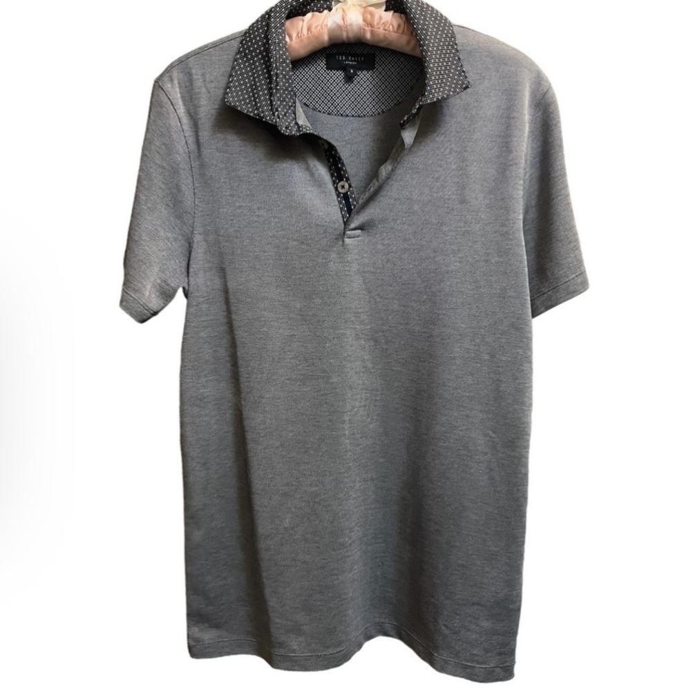 TED BAKER LONDON Men’s Gray Contrast Collar Resort Luxury Polo SZ SM Golf EUC